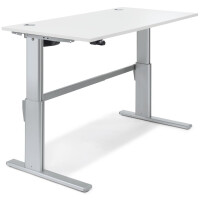 Elektrisch Höhenverstellbarer Schreibtisch, Basic MULTI M, Weiß/Alusilber RAL 9006, Rechteck, B1200 x T800 x H725-1140