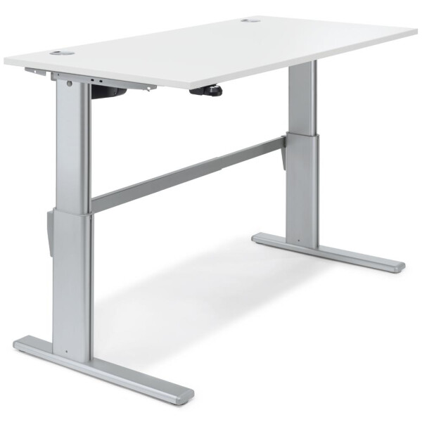 Elektrisch Höhenverstellbarer Schreibtisch, Basic MULTI M, Weiß/Alusilber RAL 9006, Rechteck, B1600 x T800 x H725-1140