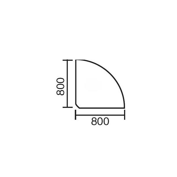 Verkettungsplatte MULTI M, Buchedekor/Alusilber RAL 9006, 90° Winkel 1/4 Kreis, B800 x T800 x H740
