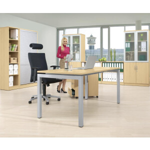 Schreibtisch 4-Fuß Basic MULTI M, Buchedekor/Alusilber RAL 9006, Rechteck, B800 x T800 x H740