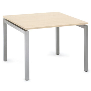 Schreibtisch 4-Fuß Basic MULTI M, Ahorndekor/Alusilber RAL 9006, Rechteck, B800 x T800 x H740
