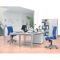 Schreibtisch 4-Fuß Basic MULTI M, Lichtgrau/Alusilber RAL 9006, Rechteck, B1600 x T800 x H740