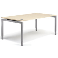 Schreibtisch 4-Fuß Comfort MULTI M, Ahorndekor/Alusilber RAL 9006, Rechteck, B1200 x T800 x H620-820