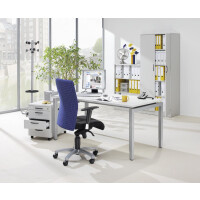 Schreibtisch 4-Fuß Comfort MULTI M, Lichtgrau/Alusilber RAL 9006, Rechteck, B1600 x T800 x H620-820