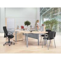 Schreibtisch 4-Fuß Comfort MULTI M, Ahorndekor/Alusilber RAL 9006, Rechteck, B1600 x T800 x H620-820
