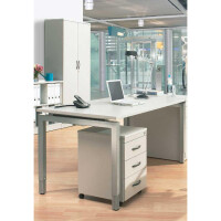 Schreibtisch 4-Fuß Comfort MULTI M, Lichtgrau/Alusilber RAL 9006, Rechteck, B1800 x T800 x H620-820