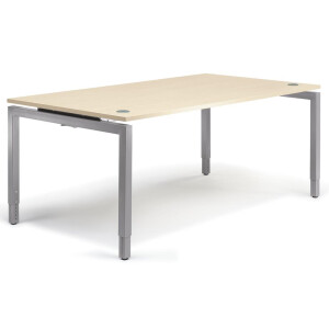 Schreibtisch 4-Fuß Comfort MULTI M, Ahorndekor/Alusilber RAL 9006, Rechteck, B1800 x T800 x H620-820
