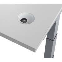 Elektrisch Höhenverstellbarer Schreibtisch, MULTI M pro, Buchedekor/Alusilber RAL 9006, Rechteck, B1200 x T800 x H650-1250