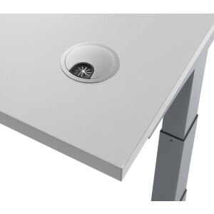 Elektrisch Höhenverstellbarer Schreibtisch, MULTI M pro, Buchedekor/Alusilber RAL 9006, Rechteck, B1600 x T800 x H650-1250