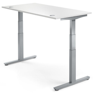 Elektrisch Höhenverstellbarer Schreibtisch, MULTI M pro, Weiß/Alusilber RAL 9006, Rechteck, B1600 x T800 x H650-1250