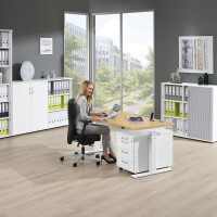 Elektrisch Höhenverstellbarer Schreibtisch, MULTI M pro, Buchedekor/Weiß RAL 9016, Rechteck, B1200 x T800 x H650-1250