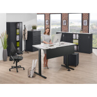 Elektrisch Höhenverstellbarer Schreibtisch, MULTI M pro, Lichtgrau/Schwarz RAL 9005, Rechteck, B1200 x T800 x H650-1250
