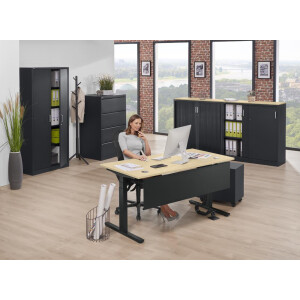 Elektrisch Höhenverstellbarer Schreibtisch, MULTI M pro, Ahorndekor/Schwarz RAL 9005, Rechteck, B1200 x T800 x H650-1250