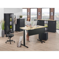 Elektrisch Höhenverstellbarer Schreibtisch, MULTI M pro, Ahorndekor/Schwarz RAL 9005, Rechteck, B1200 x T800 x H650-1250