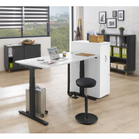 Elektrisch Höhenverstellbarer Schreibtisch, MULTI M pro, Weiß/Schwarz RAL 9005, Rechteck, B1200 x T800 x H650-1250