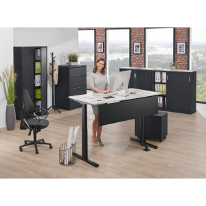 Elektrisch Höhenverstellbarer Schreibtisch, MULTI M pro, Lichtgrau/Schwarz RAL 9005, Rechteck, B1600 x T800 x H650-1250