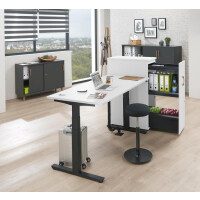 Elektrisch Höhenverstellbarer Schreibtisch, MULTI M pro, Weiß/Schwarz RAL 9005, Rechteck, B1600 x T800 x H650-1250