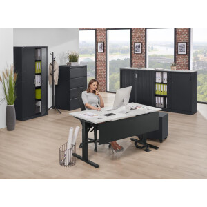 Elektrisch Höhenverstellbarer Schreibtisch, MULTI M pro, Lichtgrau/Schwarz RAL 9005, Rechteck, B1800 x T800 x H650-1250