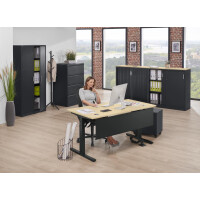 Elektrisch Höhenverstellbarer Schreibtisch, MULTI M pro, Ahorndekor/Schwarz RAL 9005, Rechteck, B1800 x T800 x H650-1250