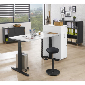 Elektrisch Höhenverstellbarer Schreibtisch, MULTI M pro, Weiß/Schwarz RAL 9005, Rechteck, B1800 x T800 x H650-1250