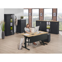 Elektrisch Höhenverstellbarer Schreibtisch, MULTI M pro, Buchedekor/Schwarz RAL 9005, Rechteck, B2000 x T800 x H650-1250