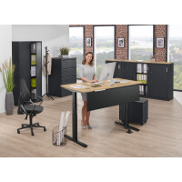 Elektrisch Höhenverstellbarer Schreibtisch, MULTI M pro, Buchedekor/Schwarz RAL 9005, Rechteck, B2000 x T800 x H650-1250