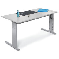 Schreibtisch Comfort M MULTI M, Lichtgrau/Alusilber RAL 9006, Rechteck, B1600 x T800 x H640-840