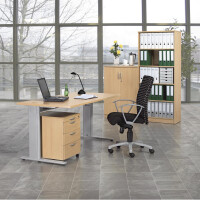 Schreibtisch Comfort M MULTI M, Buchedekor/Alusilber RAL 9006, Quadrat, B800 x T800 x H640-840