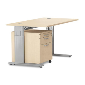 Schreibtisch Comfort M MULTI M, Ahorndekor/Alusilber RAL 9006, Quadrat, B800 x T800 x H640-840