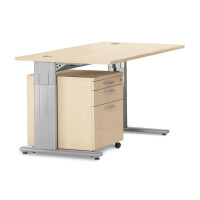 Schreibtisch Comfort M MULTI M, Ahorndekor/Alusilber RAL 9006, Quadrat, B800 x T800 x H640-840