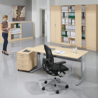 Schreibtisch Comfort M MULTI M, Ahorndekor/Alusilber RAL 9006, Rechteck, B1200 x T800 x H640-840