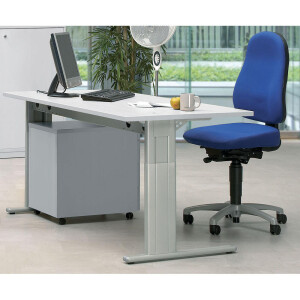 Schreibtisch Comfort M MULTI M, Weiß/Alusilber RAL 9006, Quadrat, B800 x T800 x H640-840