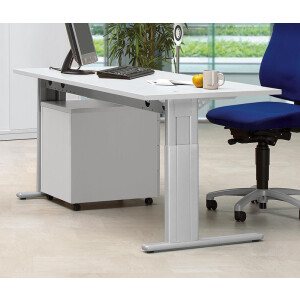 Schreibtisch Comfort M MULTI M, Lichtgrau/Alusilber RAL 9006, Rechteck, B1800 x T800 x H640-840