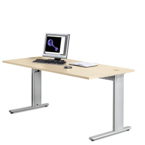 Schreibtisch Basic M MULTI M, Ahorndekor/Alusilber RAL 9006, Rechteck, B800 x T800 x H740