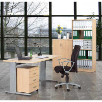 Schreibtisch Basic M MULTI M, Ahorndekor/Alusilber RAL 9006, Rechteck, B800 x T800 x H740