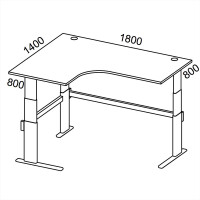 Sitz-/Stehtisch Jumboform Comfort MULTI M, Buchedekor/Alusilber RAL 9006, Jumbo Freiform linksseitig, B1800 x T1400 x H655-1305