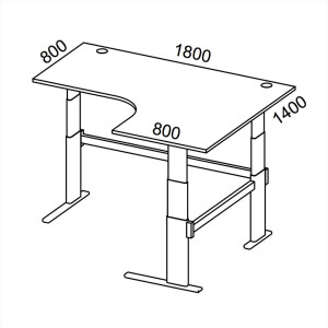 Sitz-/Stehtisch Jumboform Comfort MULTI M, Buchedekor/Alusilber RAL 9006, Jumbo Freiform rechtsseitig, B1800 x T1400 x H655-1305