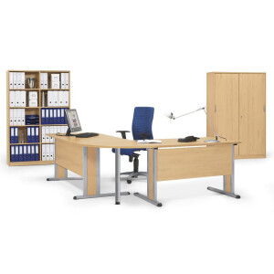 Schreibtisch Basic MULTI M, Buchedekor/Alusilber RAL 9006, Rechteck, B800 x T800 x H740