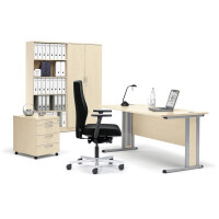 Schreibtisch Basic MULTI M, Ahorndekor/Alusilber RAL 9006, Rechteck, B800 x T800 x H740