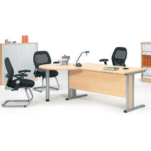 Schreibtisch Basic MULTI M, Ahorndekor/Alusilber RAL 9006, Rechteck, B1600 x T800 x H740