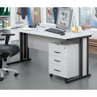 Schreibtisch Basic MULTI M, Weiß/Anthrazit RAL 7016, Rechteck, B1600 x T800 x H740