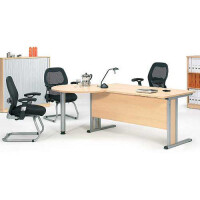 Schreibtisch Basic MULTI M, Ahorndekor/Alusilber RAL 9006, Rechteck, B1800 x T800 x H740