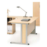 Schreibtisch Freiform Basic M, Buchedekor/Alusilber RAL 9006, Freiform rechtsseitig, B1600 x T1050 x H740