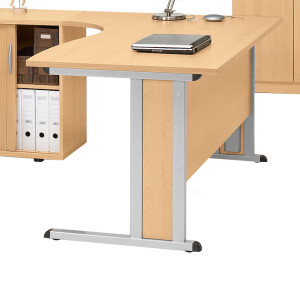 Schreibtisch Freiform Basic M, Buchedekor/Alusilber RAL 9006, Freiform linksseitig, B1600 x T1050 x H740