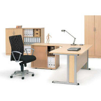 Schreibtisch Freiform Basic M, Ahorndekor/Alusilber RAL 9006, Freiform linksseitig, B1600 x T1050 x H740