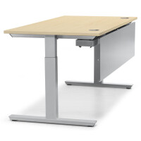 Schreibtisch T-Fuß MULTI M, Ahorndekor/Alusilber RAL 9006, Quadrat, B800 x T800 x H650-850
