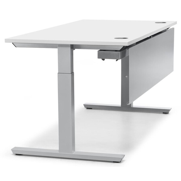 Schreibtisch T-Fuß MULTI M, Weiß/Alusilber RAL 9006, Quadrat, B800 x T800 x H650-850