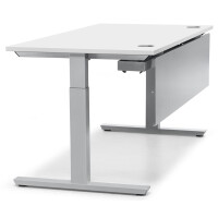Schreibtisch T-Fuß MULTI M, Weiß/Alusilber RAL 9006, Rechteck, B1200 x T800 x H650-850