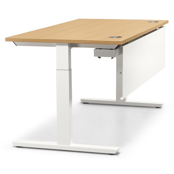 Schreibtisch T-Fuß MULTI M, Buchedekor/Weiß RAL 9016, Quadrat, B800 x T800 x H650-850