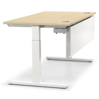 Schreibtisch T-Fuß MULTI M, Ahorndekor/Weiß RAL 9016, Rechteck, B1200 x T800 x H650-850